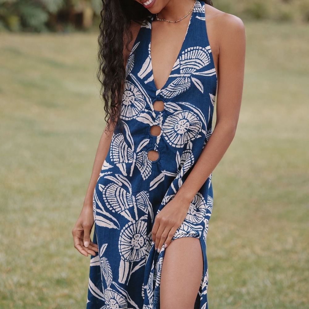 Elegant Navy Floral Halter Cover-Up